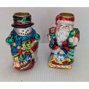 Christmas Santa Candleholders Glass Mercury Decor Set of 2 NEW